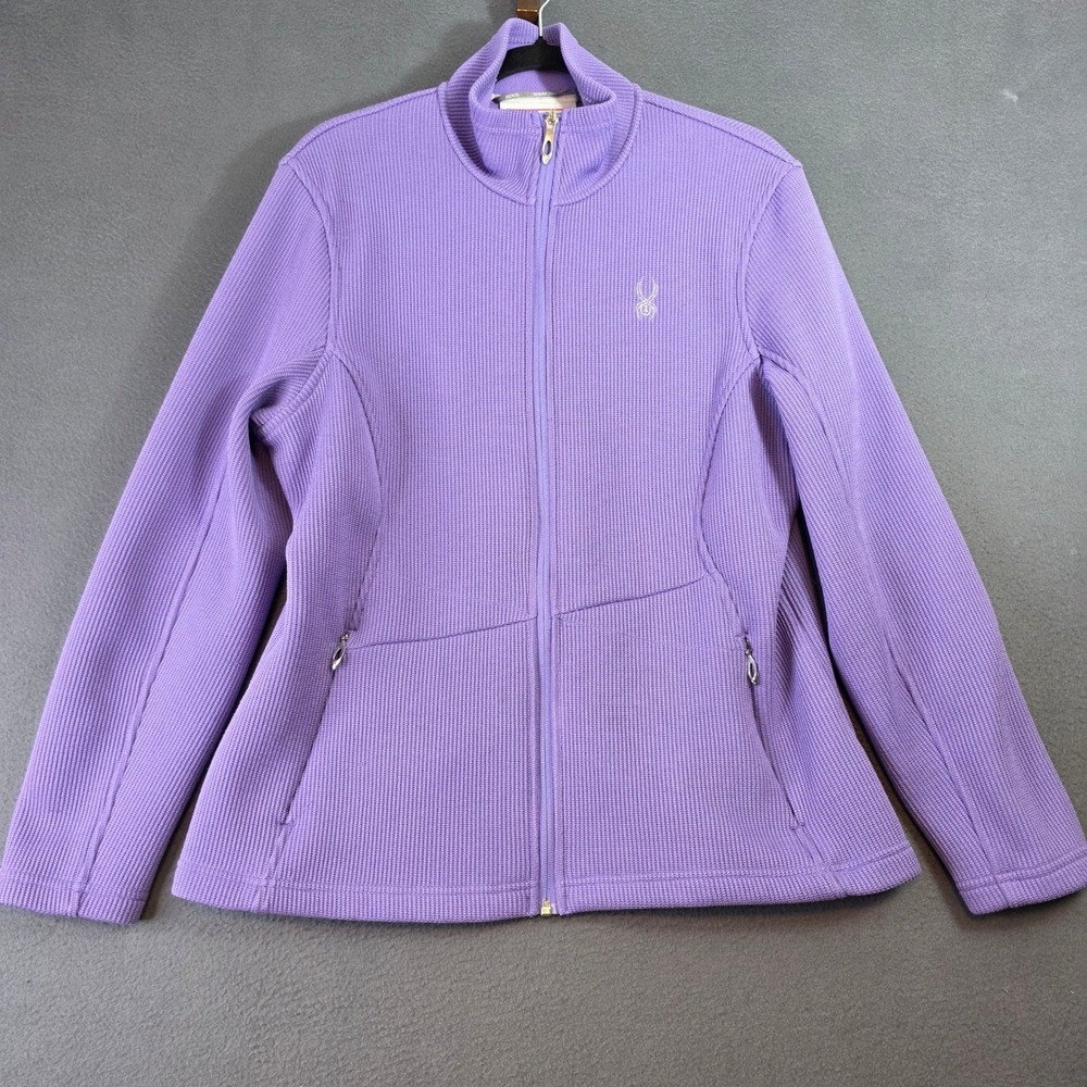 Spyder Core Sweater Womens XL Purple Full Zip Waffle Knit Jacket Mock Neck Logo